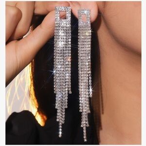 Silver Tone Tassell  Dangle Earrings